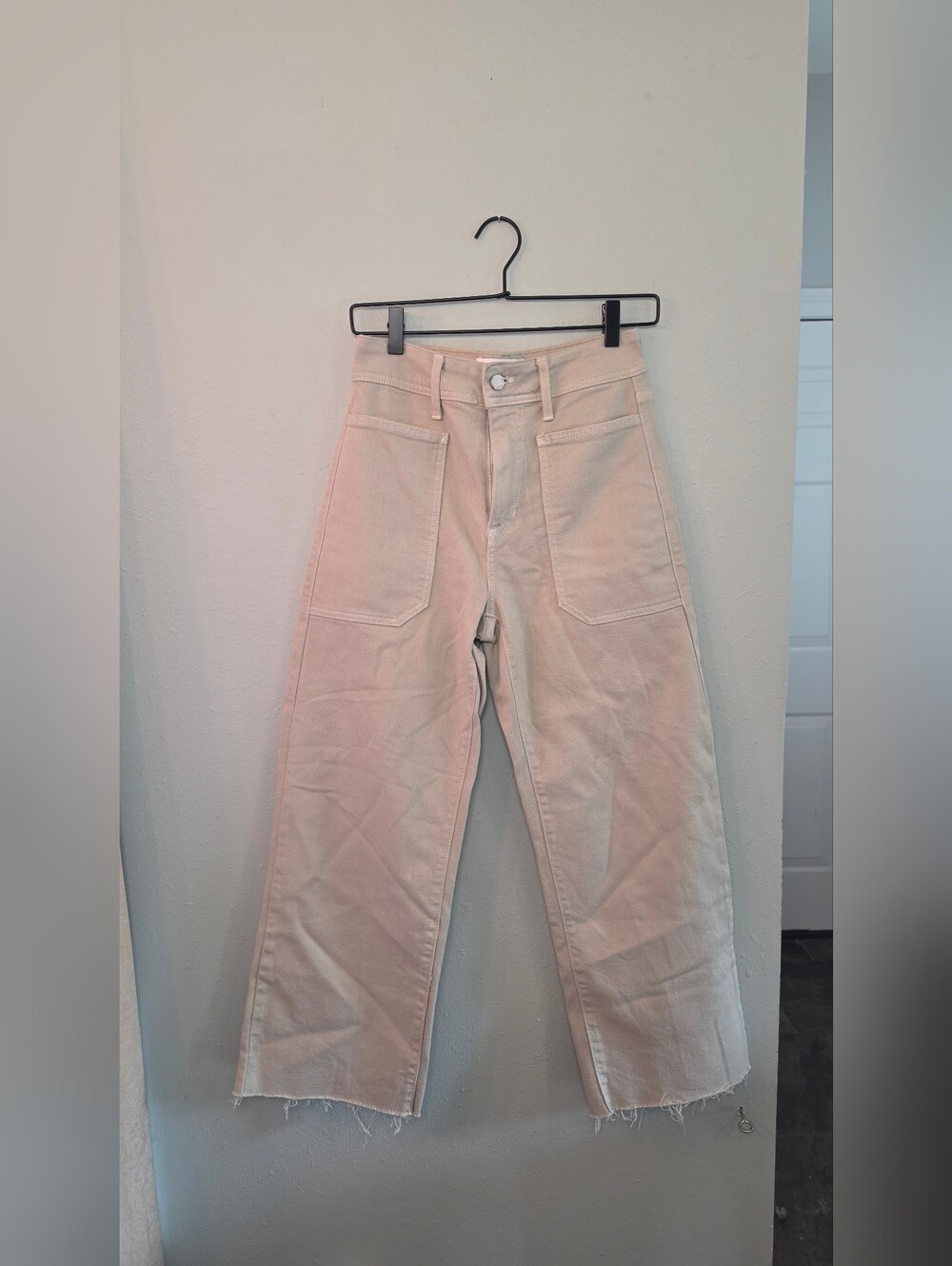 Just Black Denim Cream High Rise Cropped Wide Leg Raw Hem Jeans Size 25